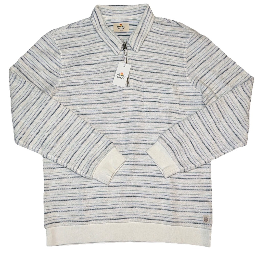 Marine Layer Men's NWT Textured Stripe 1/4 Zip Small Pullover